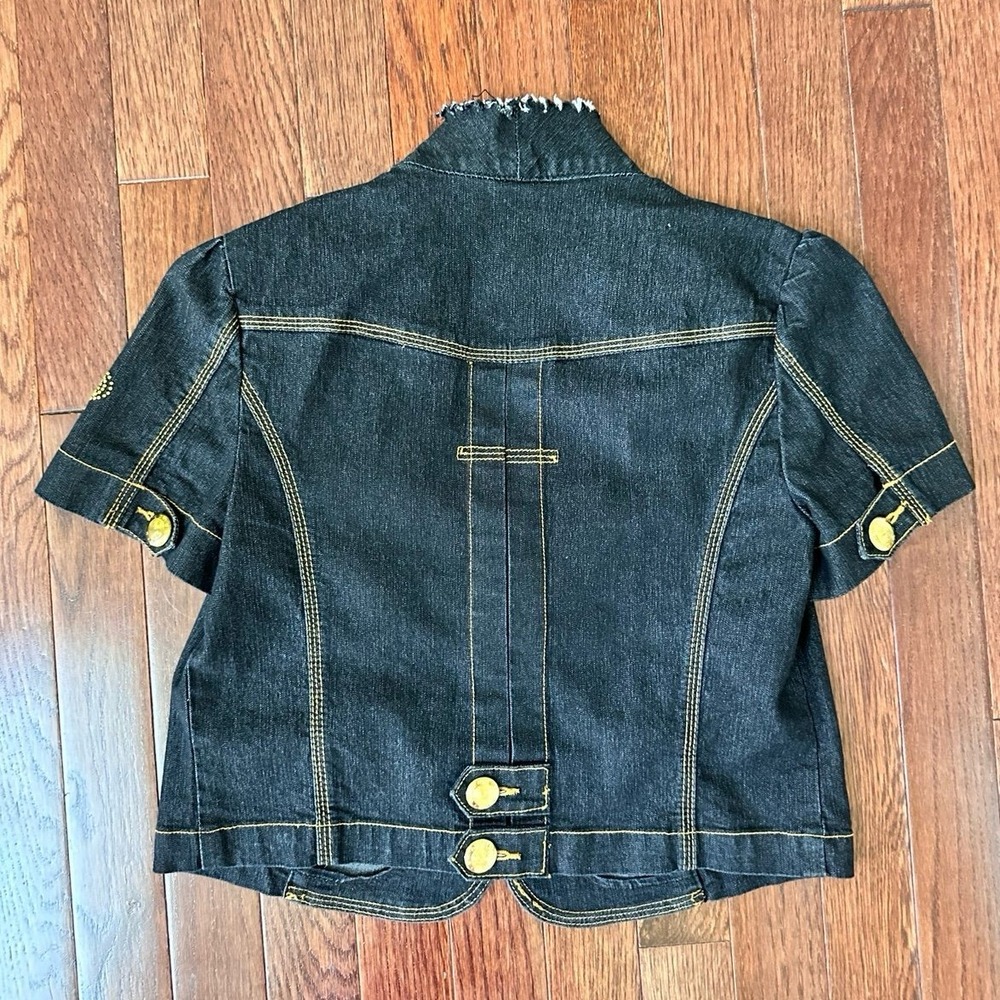 BISOU BISOU Dark Denim Gold Hardware Button Up Cropped Sexy Top Jacket Small - Picture 6 of 12